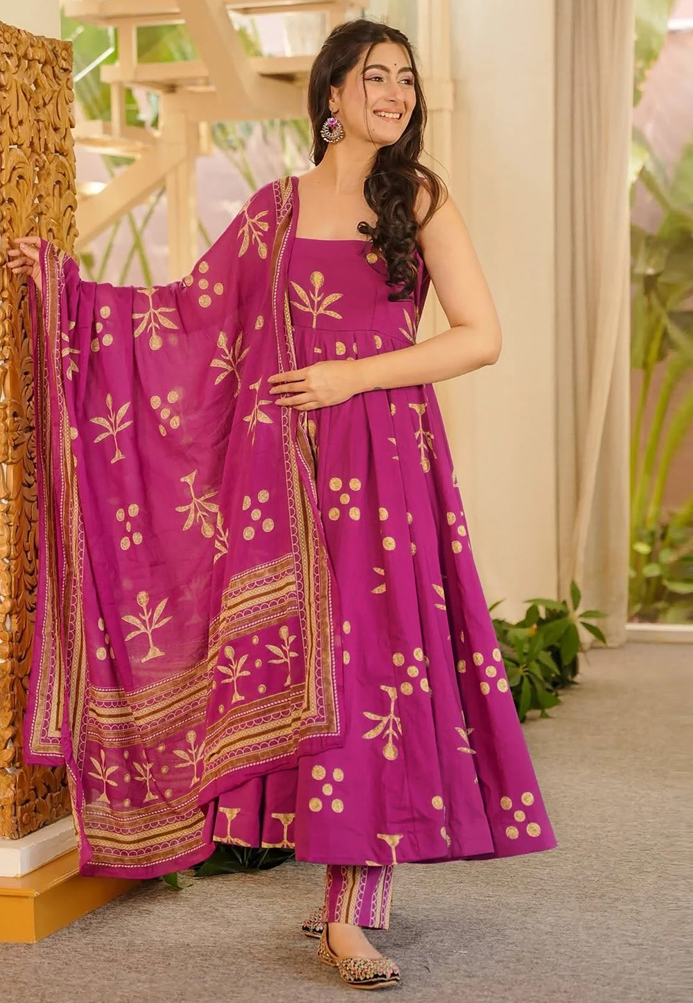Purple Muslin Readymade Anarkali Suit 329337