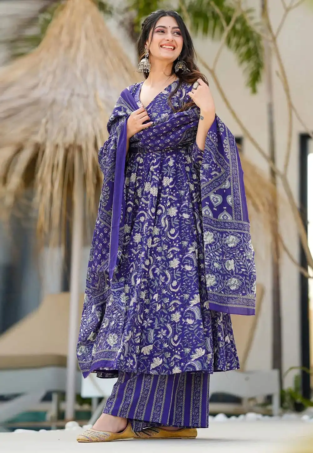 Purple Muslin Readymade Anarkali Suit 327396