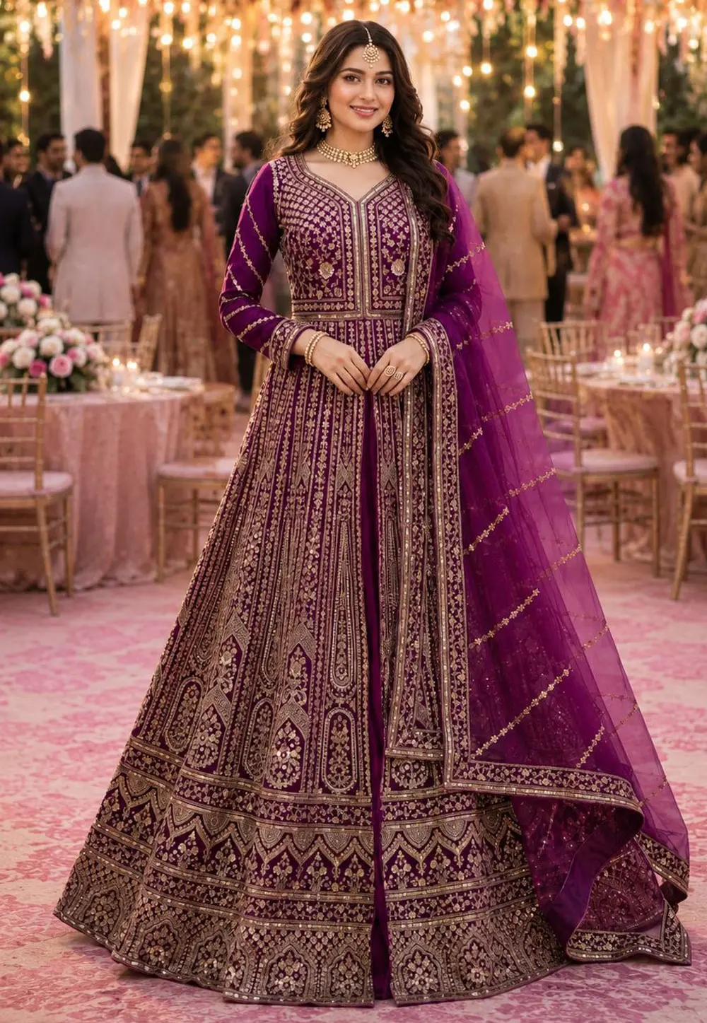 Purple Net Anarkali Lehenga Choli 331865