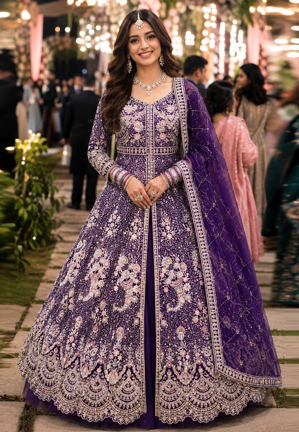 Purple Net Anarkali Lehenga Choli 330139