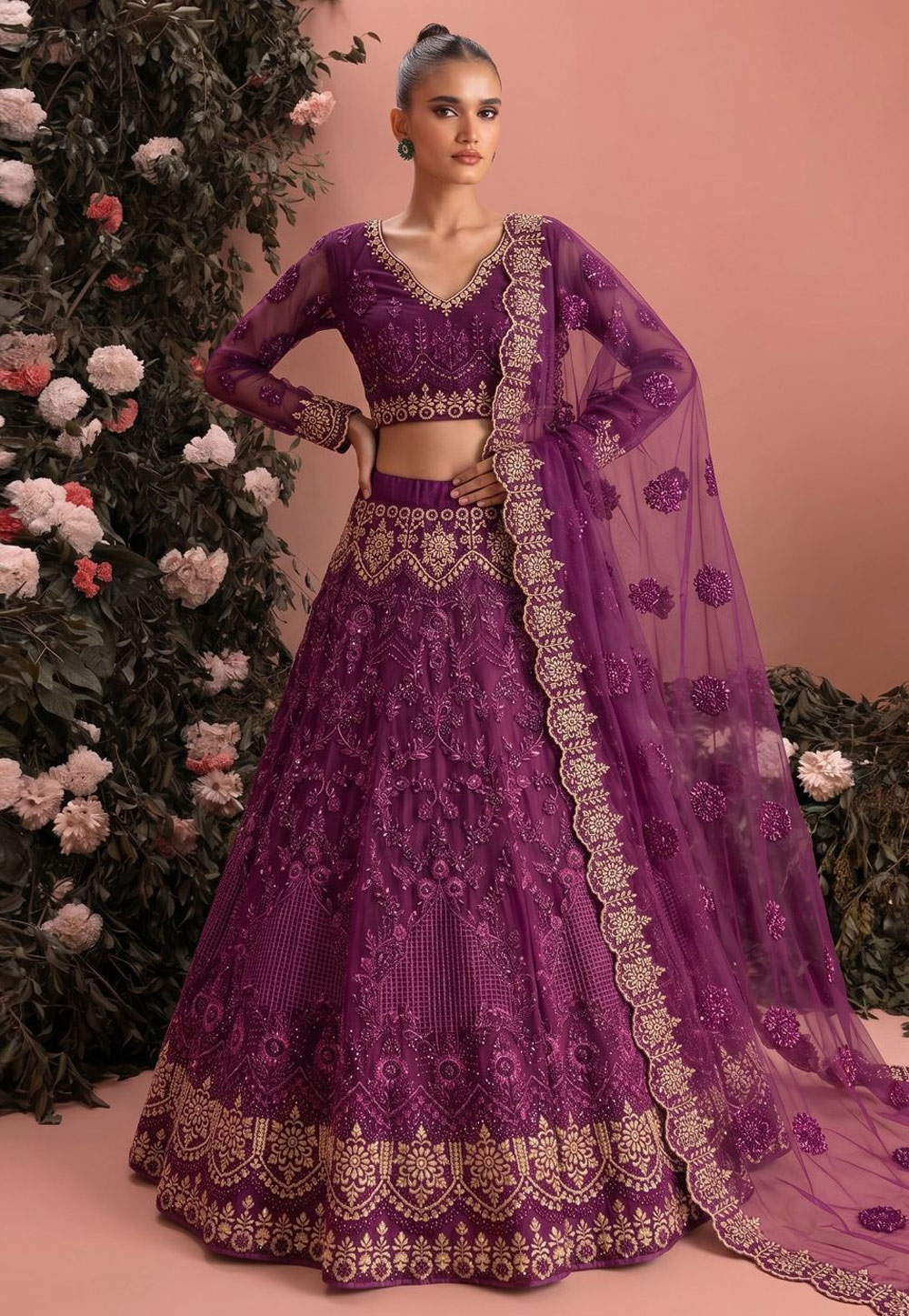 Purple Net Circular Lehenga Choli 330154