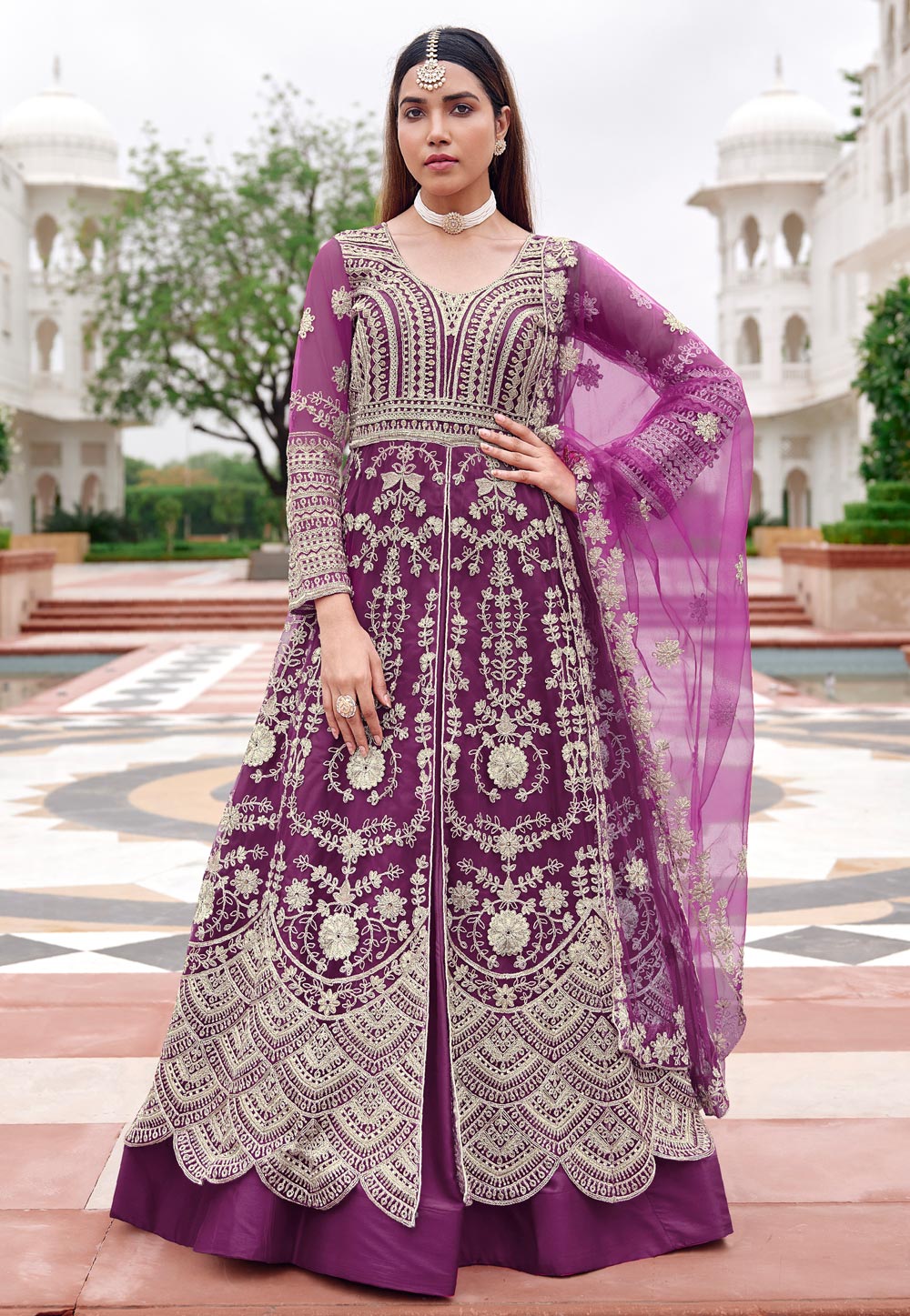 Purple Net Indo Western Lehenga Choli 329368