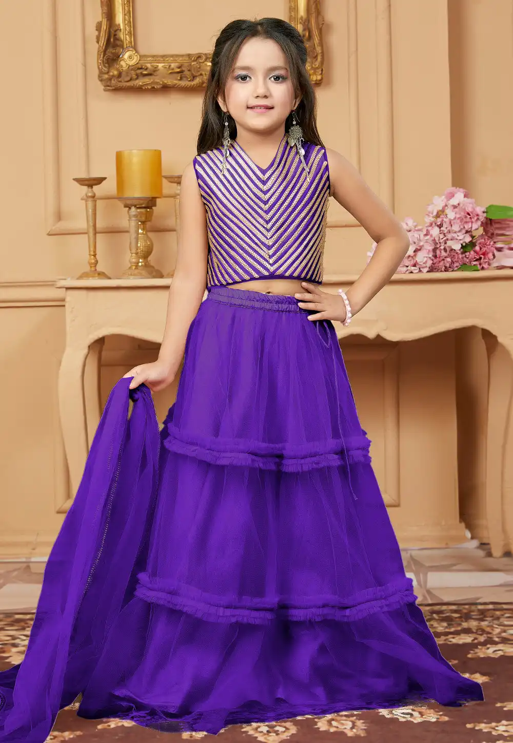 Purple Net Kids Lehenga Choli 312265