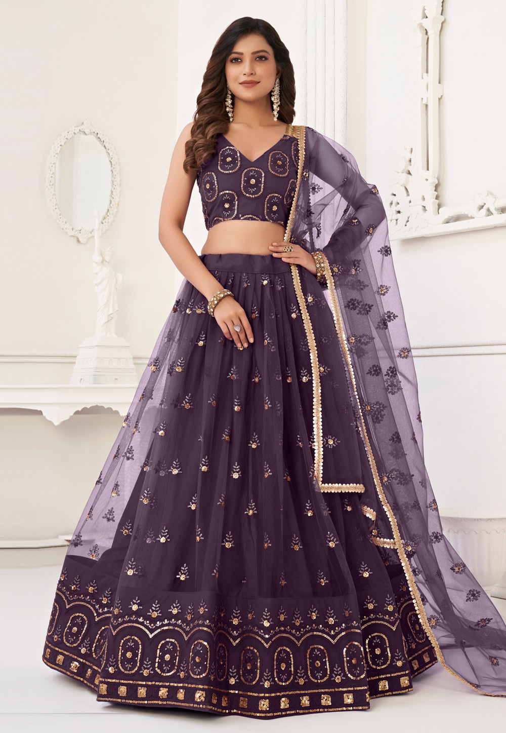Purple Net Lehenga Choli 283686