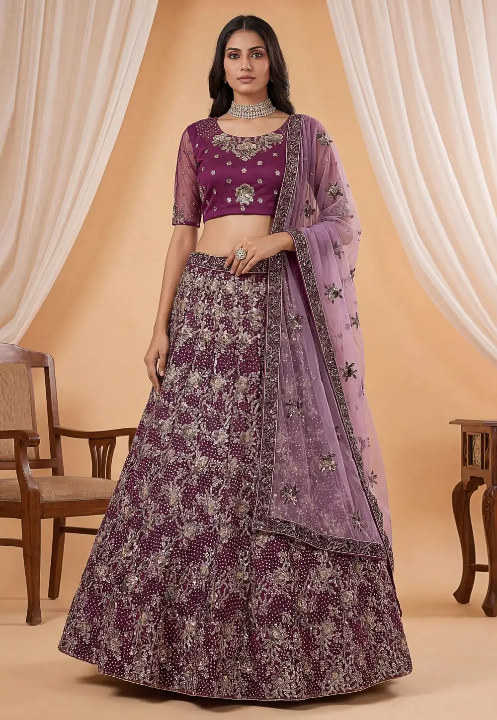 Purple Net Lehenga Choli 328800