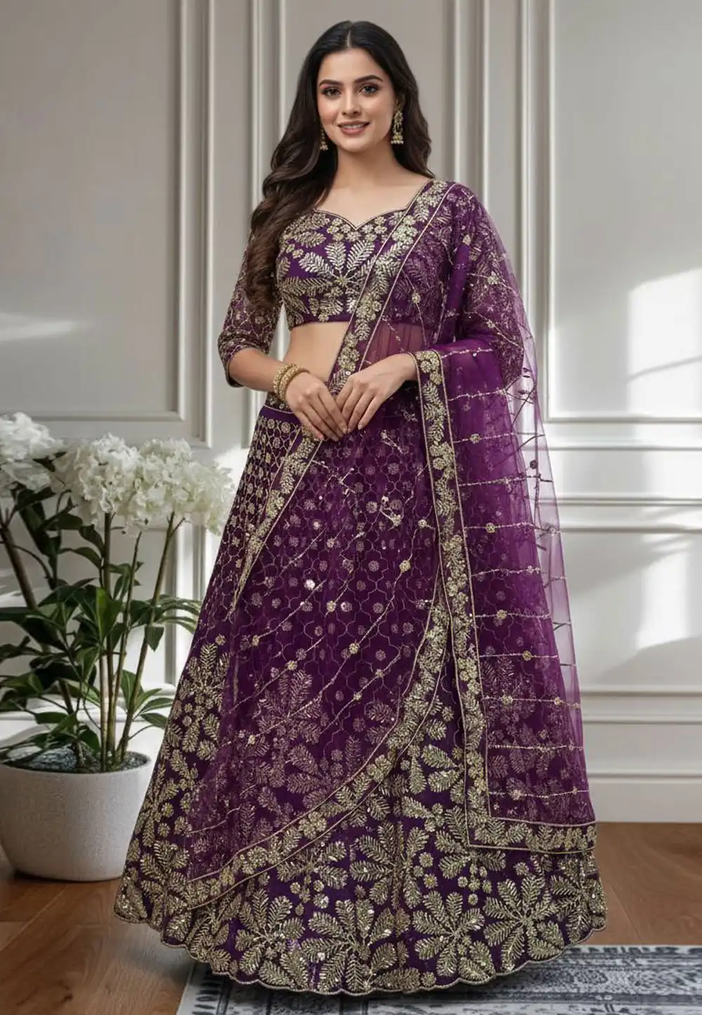 Purple Net Lehenga Choli 317094