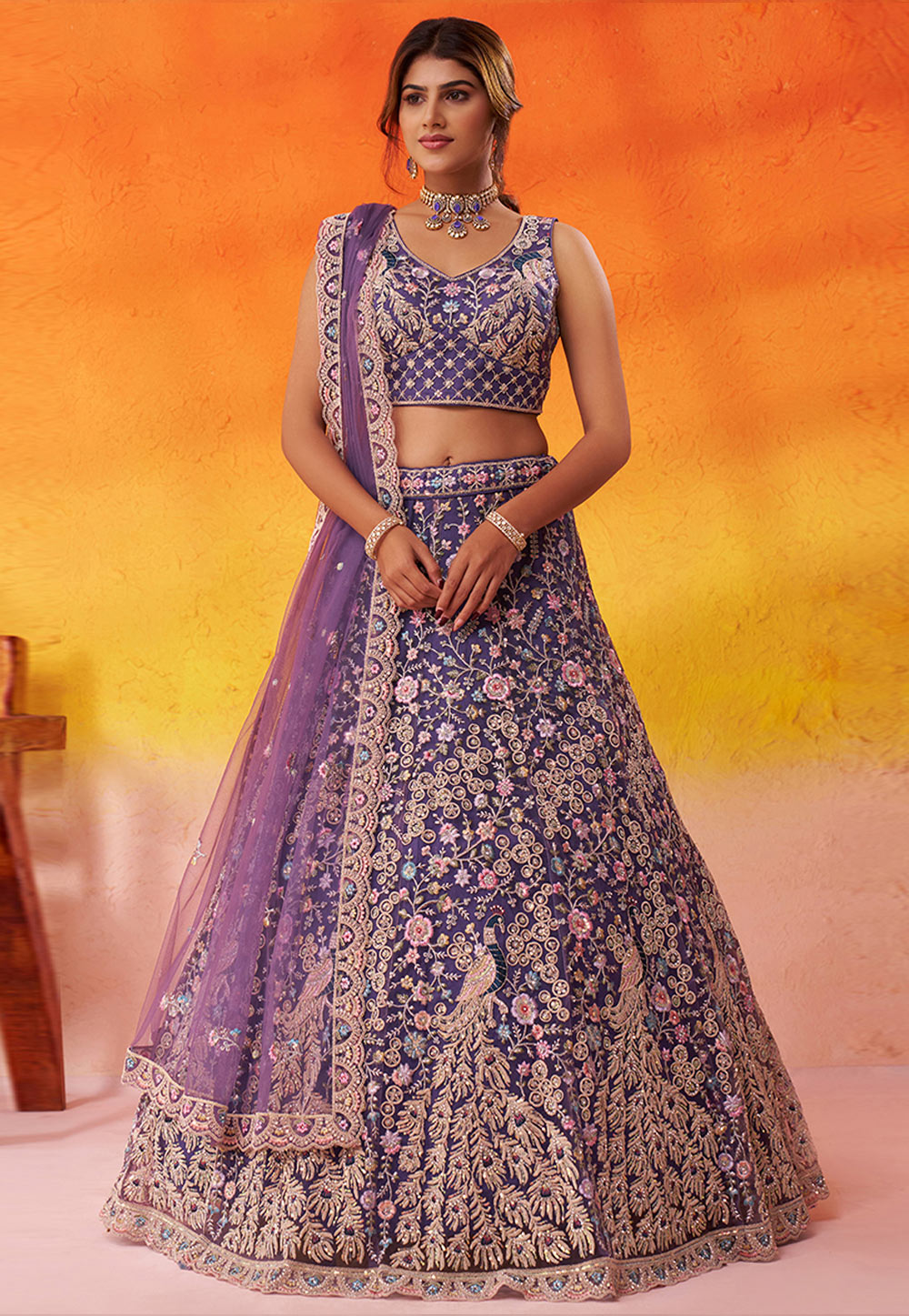 Purple Net Lehenga Choli For Wedding 320982