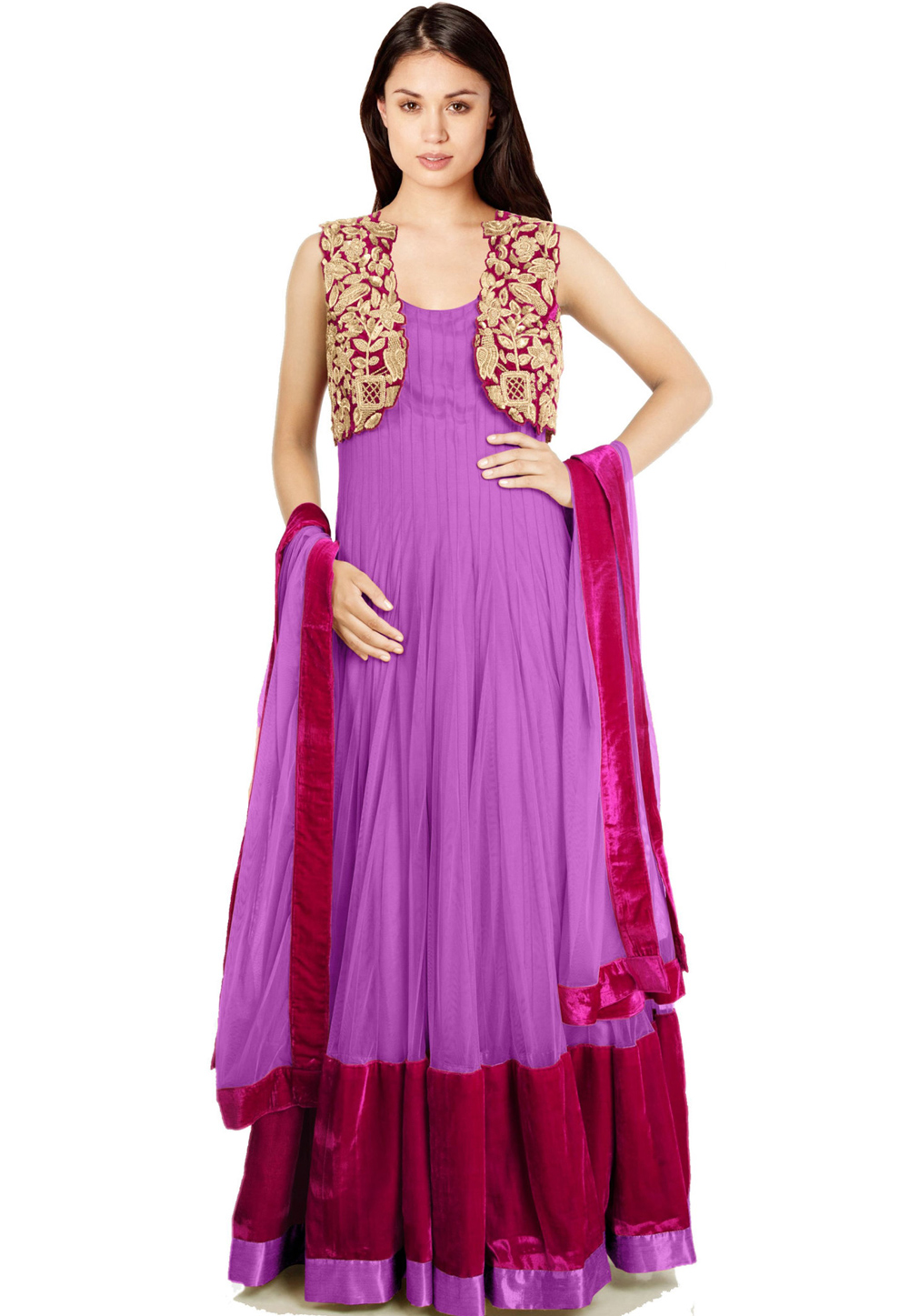 Purple Net Readymade Long Anarkali Suit 322203