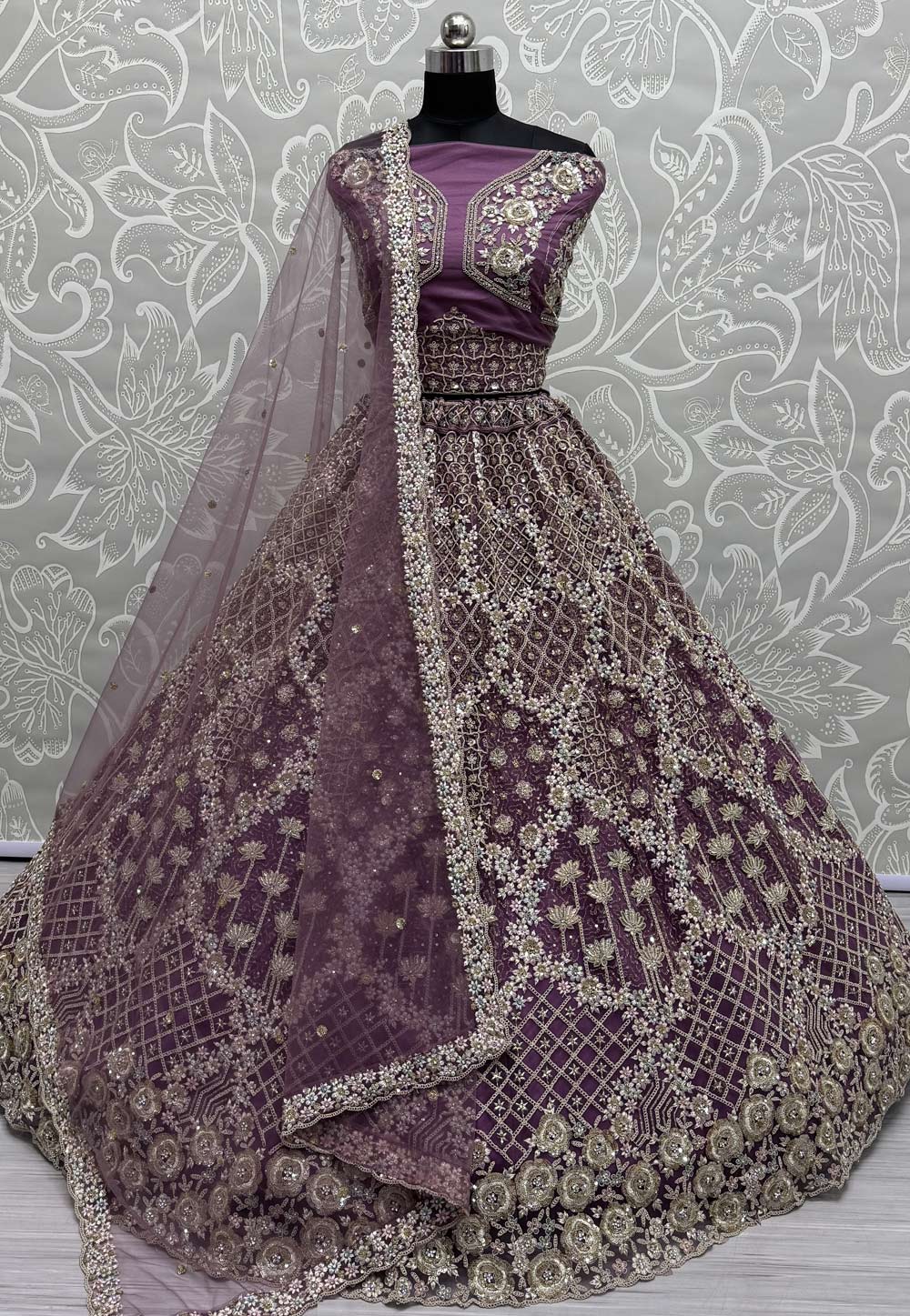 Purple Net Wedding Lehenga Choli 307466