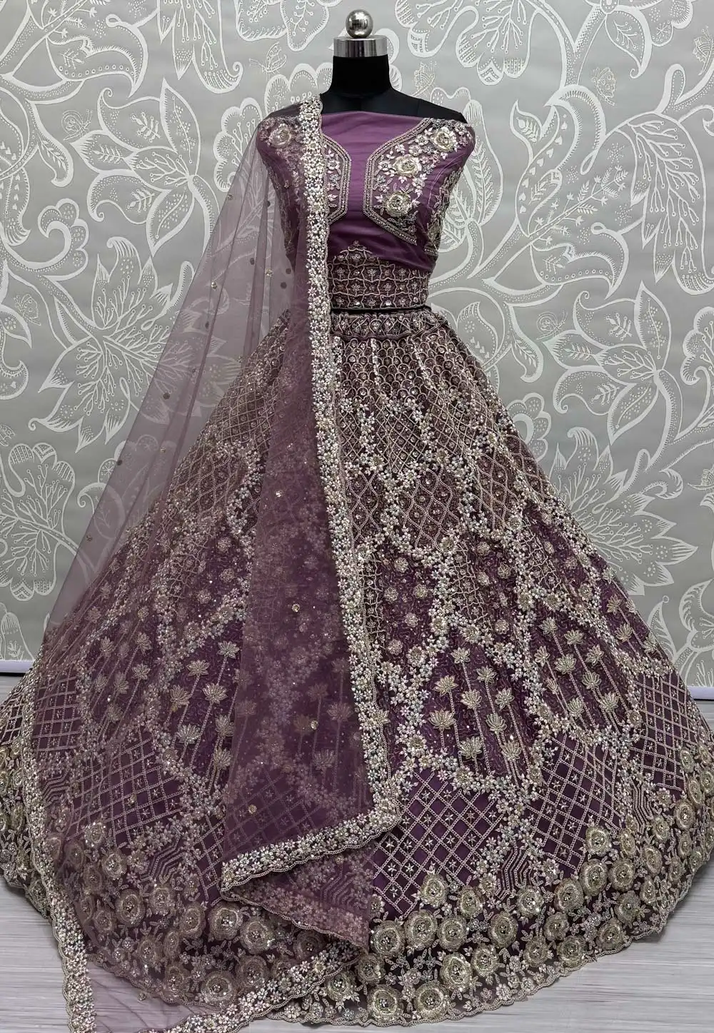 Purple Net Wedding Lehenga Choli 307466
