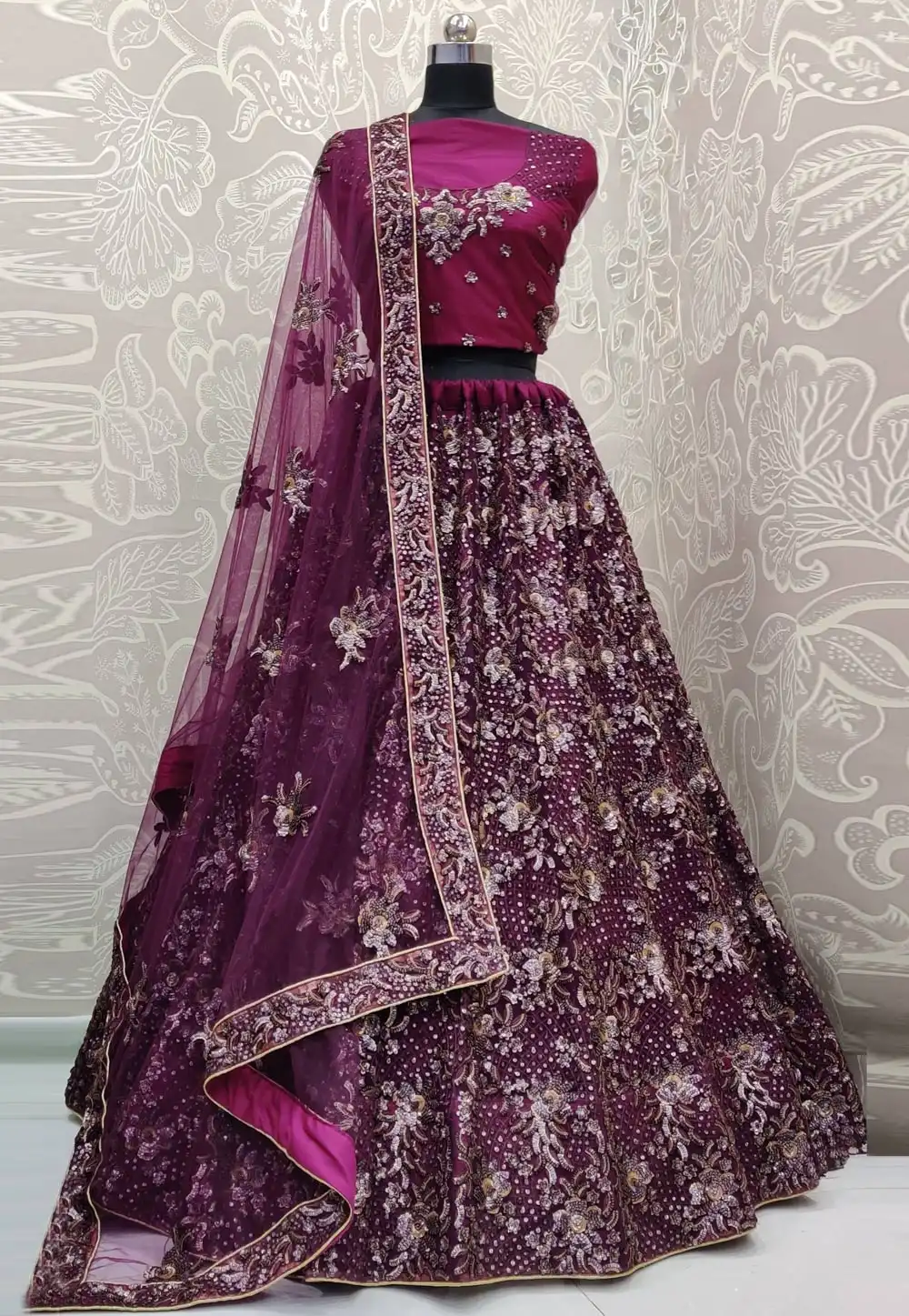 Purple Net Wedding Lehenga Choli 313615
