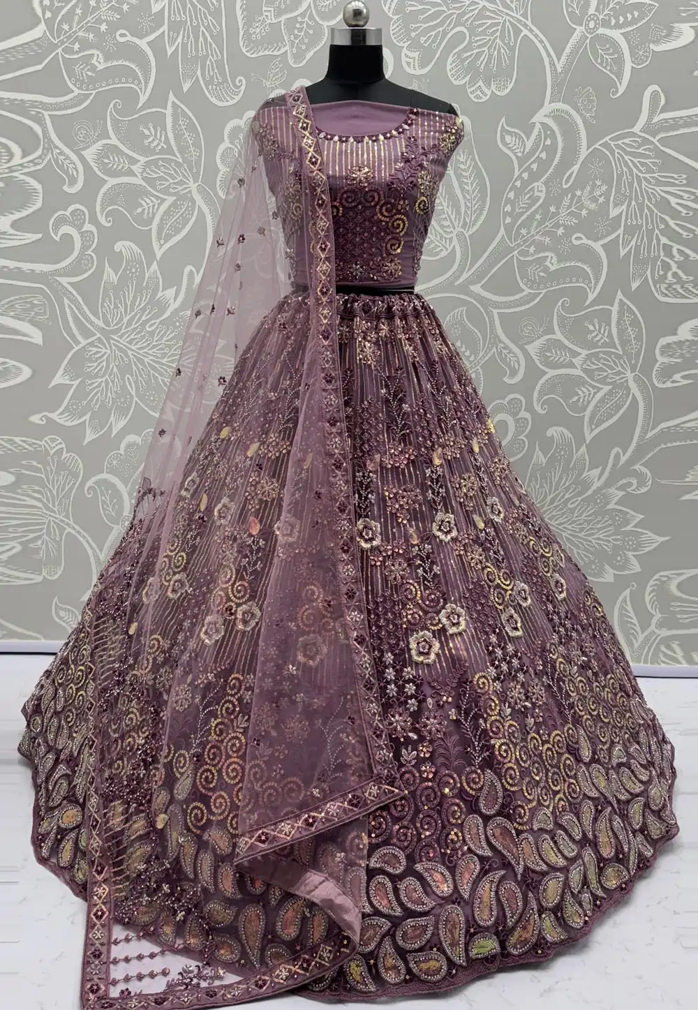 Purple Net Wedding Lehenga Choli 317066