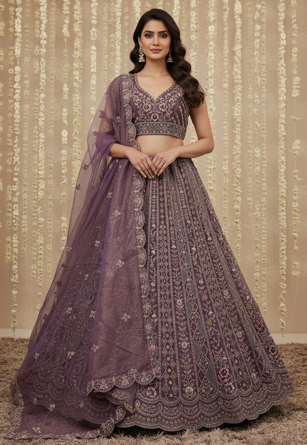 Purple Net Wedding Lehenga Choli 323356