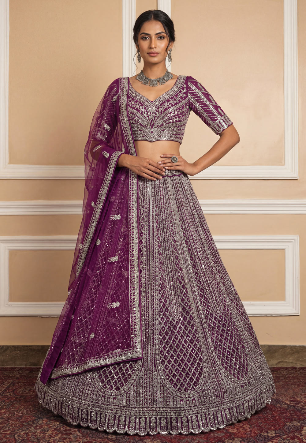 Purple Net Wedding Lehenga Choli 322446