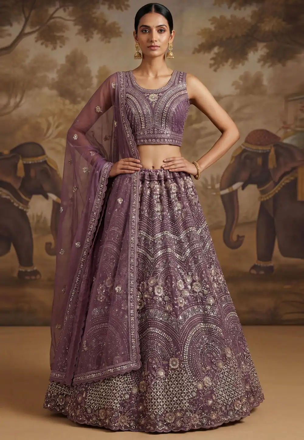 Purple Net Wedding Lehenga Choli 323365