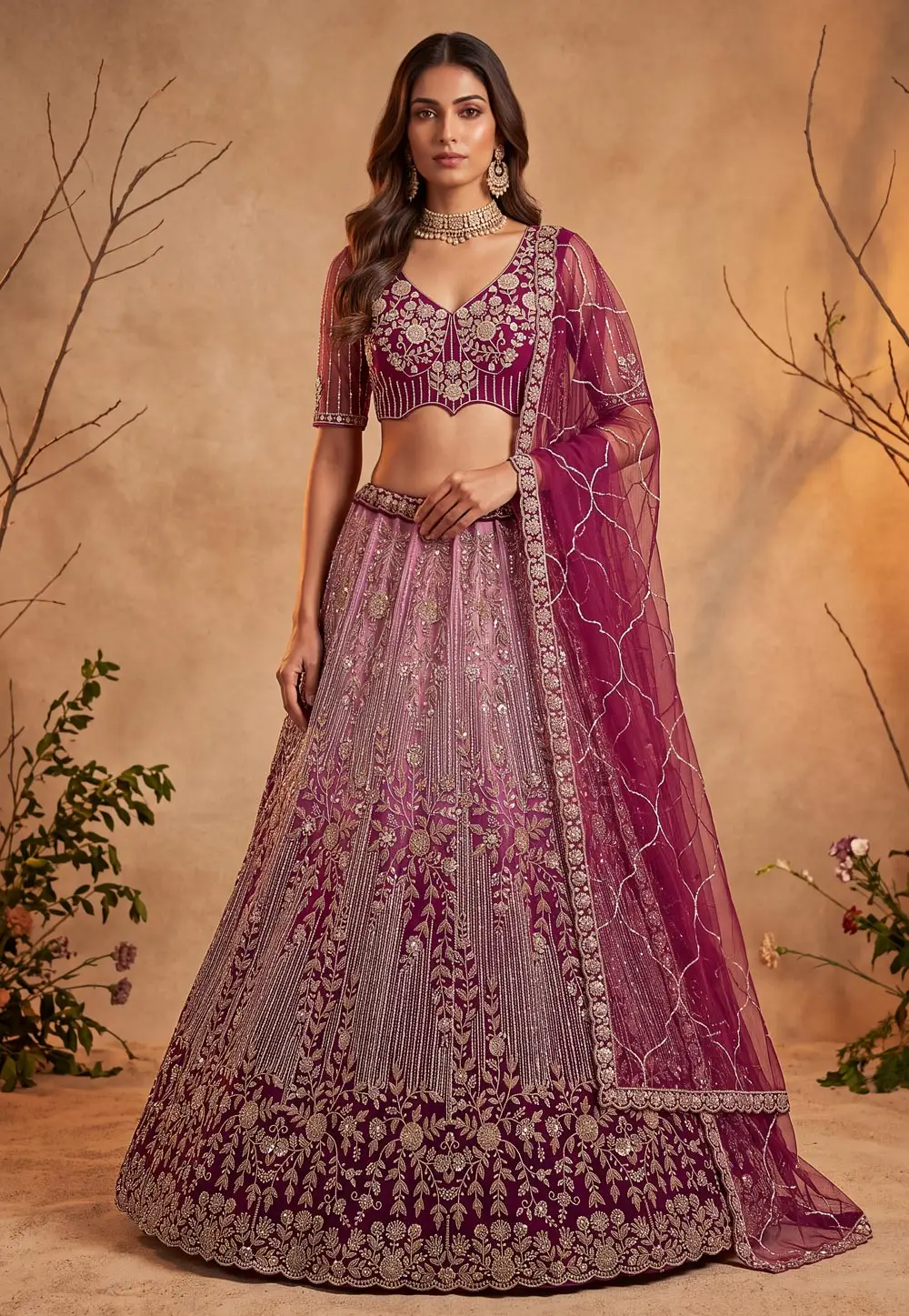 Purple Net Wedding Lehenga Choli 335859