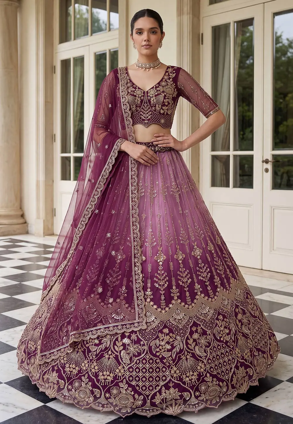 Purple Net Wedding Lehenga Choli 336110