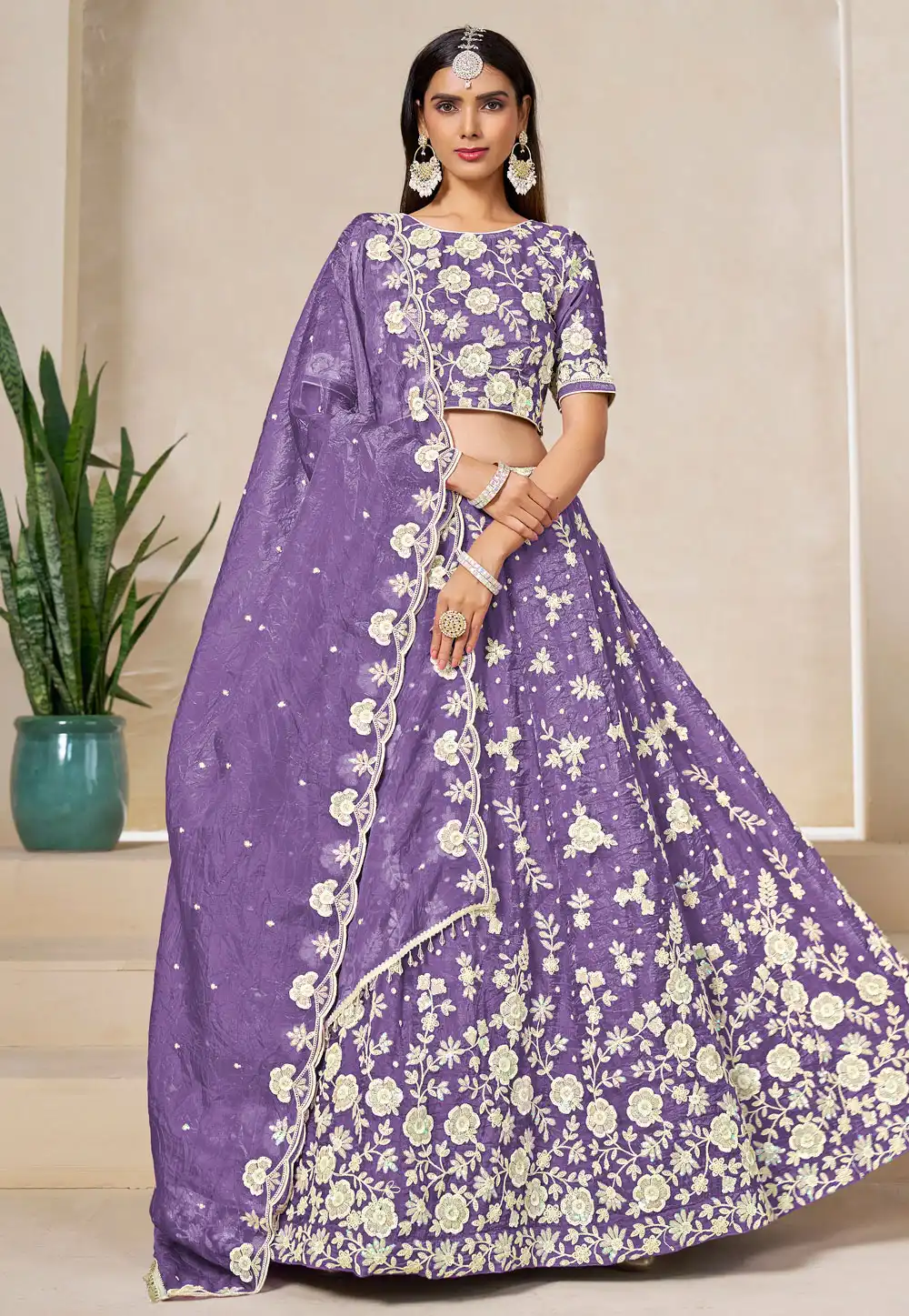 Purple Organza Circular Lehenga Choli 314360