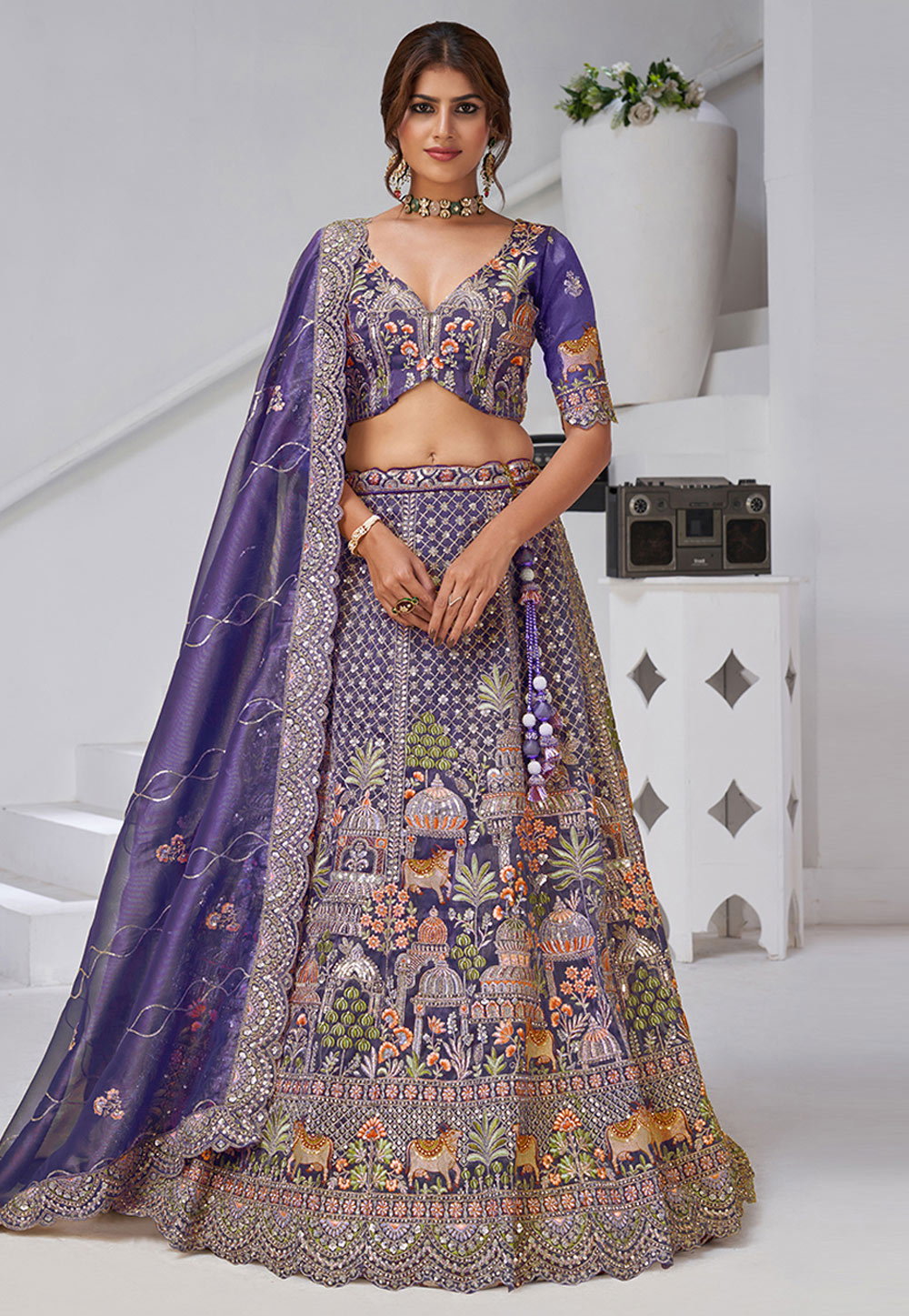 Purple Organza Circular Lehenga Choli 318879