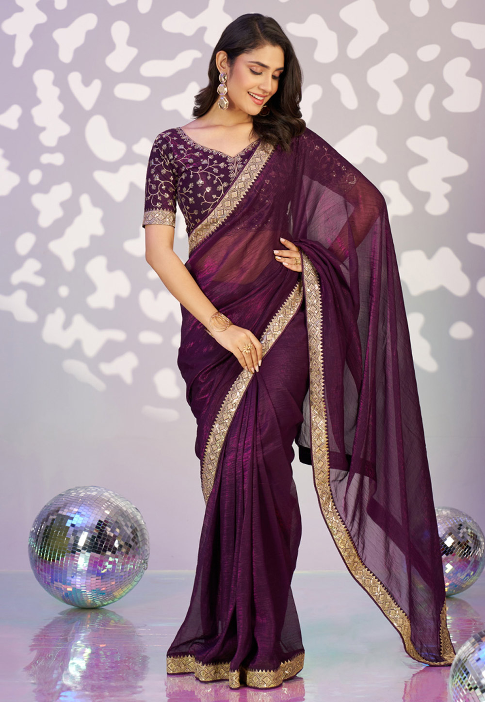 Purple Organza Lehenga Saree 323937