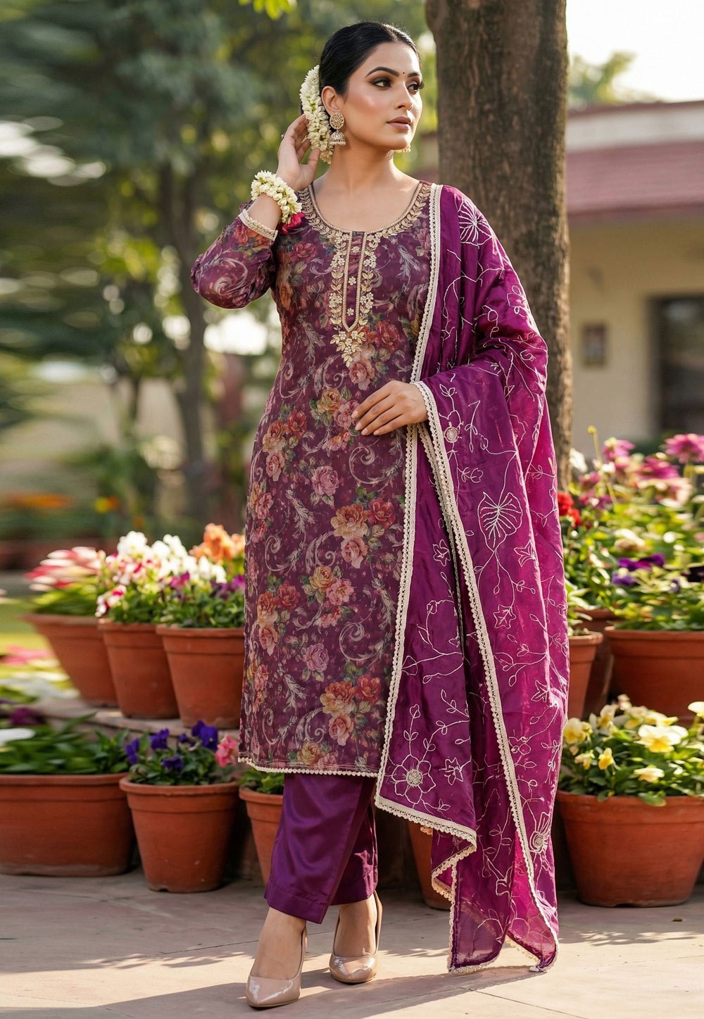 Purple Organza Pakistani Suit 327438