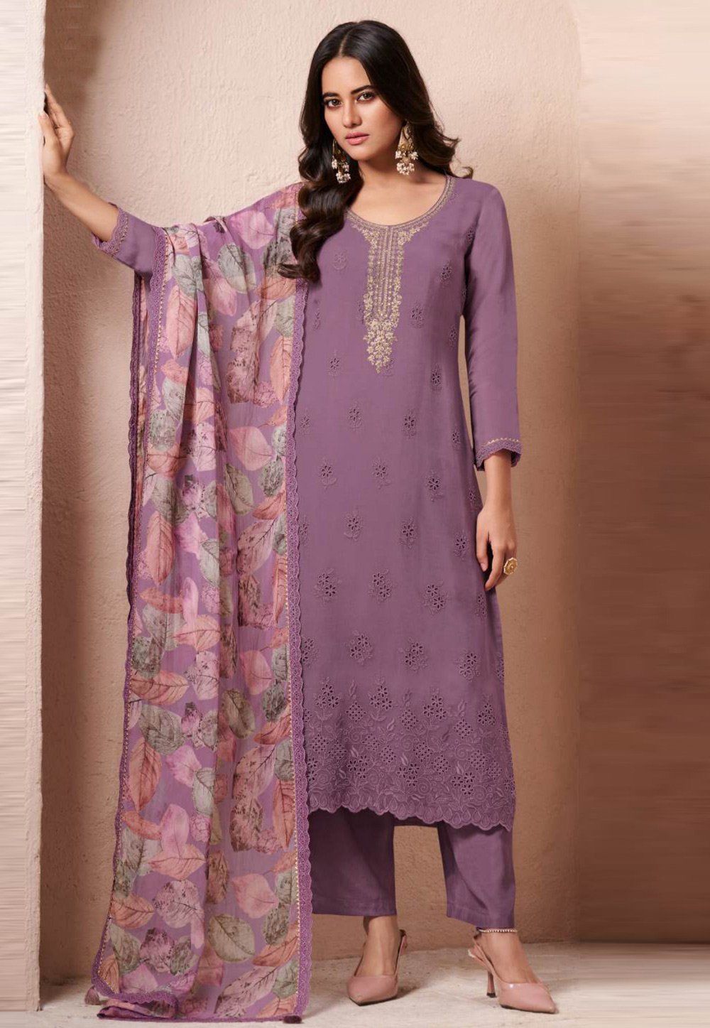 Purple Organza Pant Style Suit 310626
