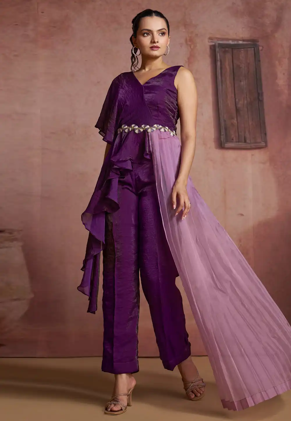 Purple Organza Printed Co-Ords Set 316222