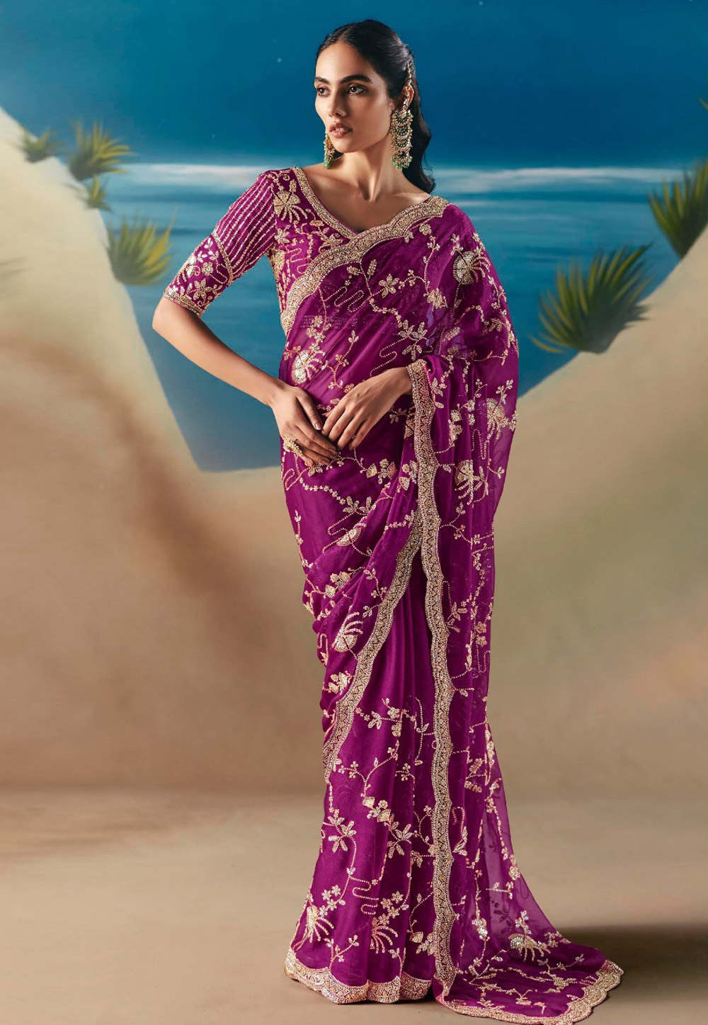 Purple Organza Saree With Blouse 318469