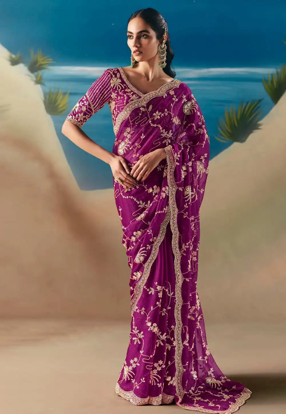 Purple Organza Saree With Blouse 318469