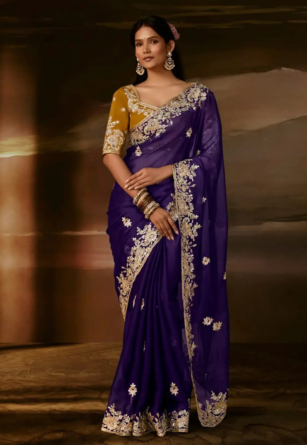 Purple Organza Saree With Blouse 336354