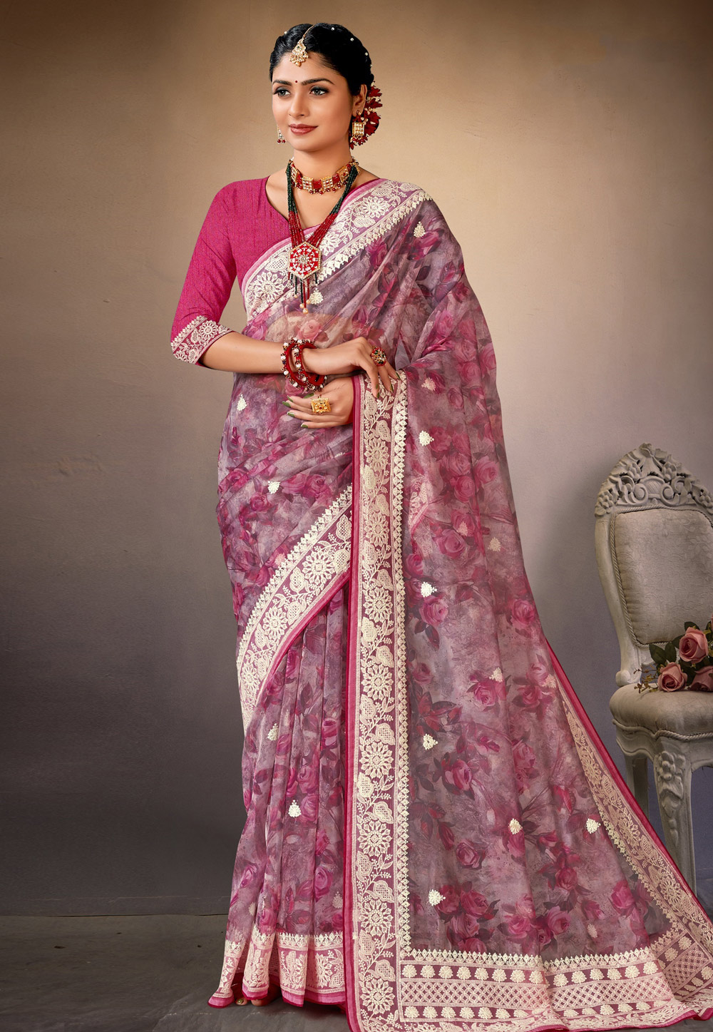 Purple Organza Saree With Blouse 278751