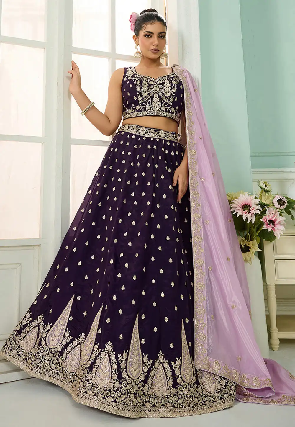 Purple Organza Wedding Lehenga Choli 318111