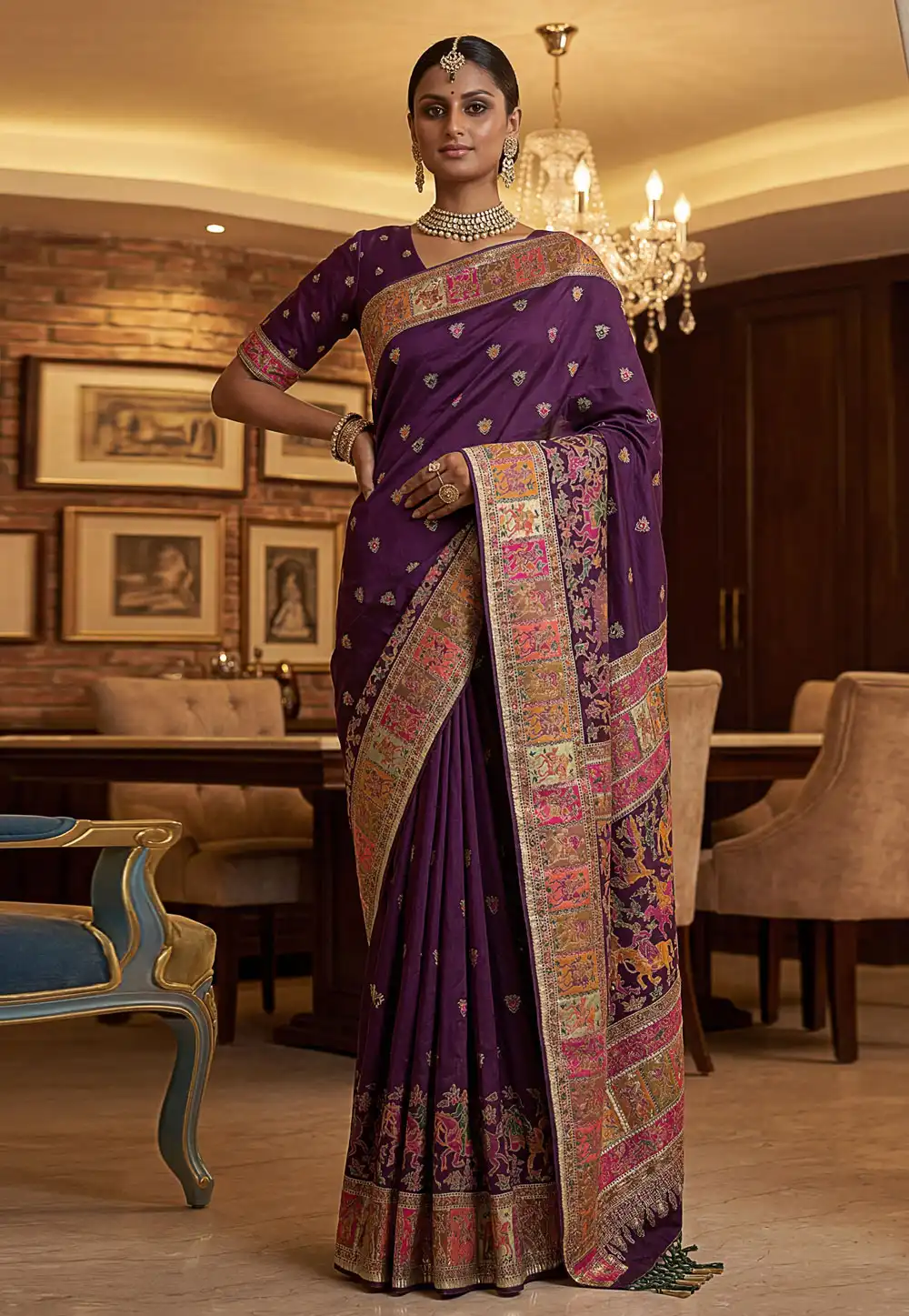 Purple Pashmina Saree With Blouse 327752