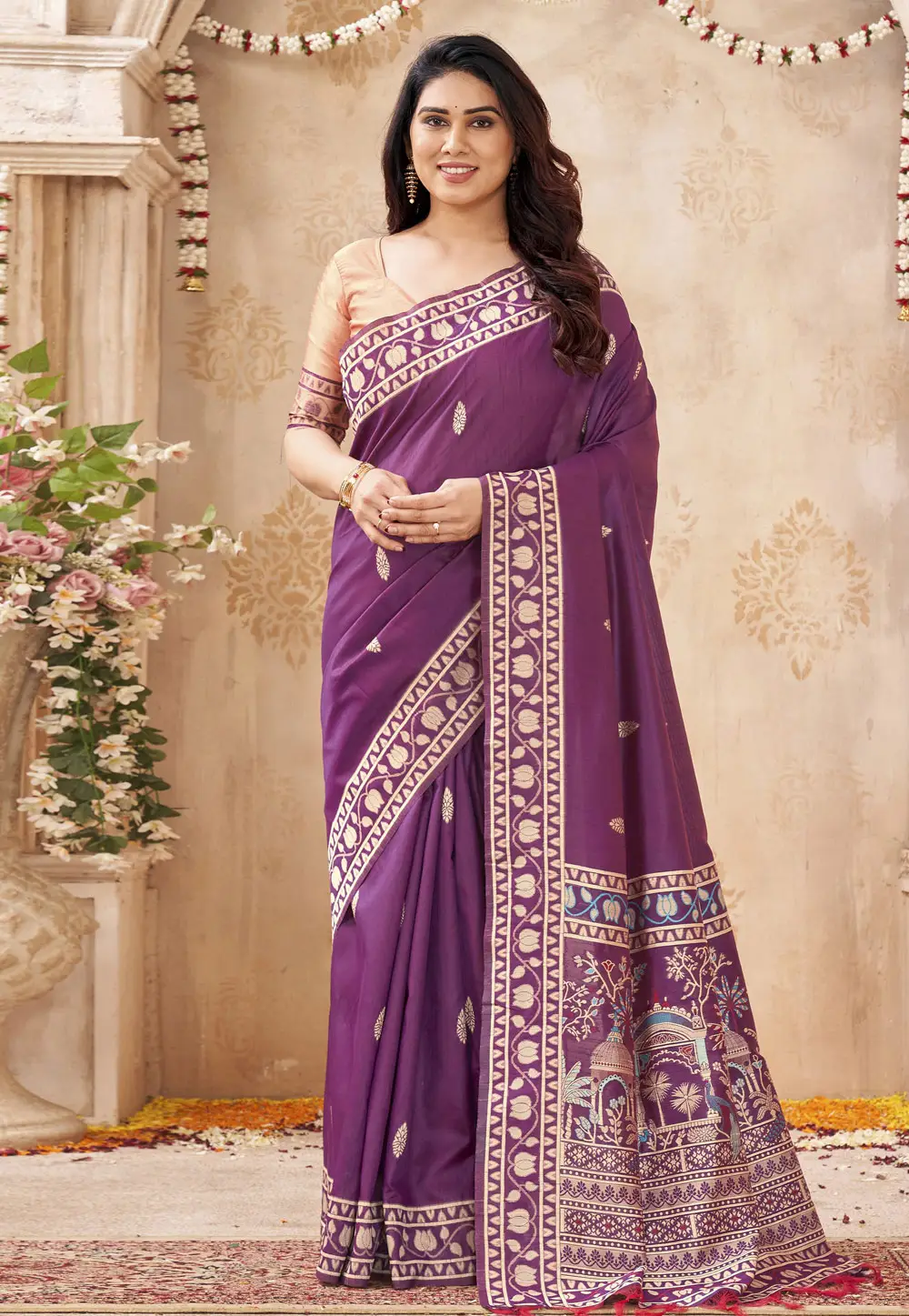 Purple Raw Silk Saree With Blouse 335960