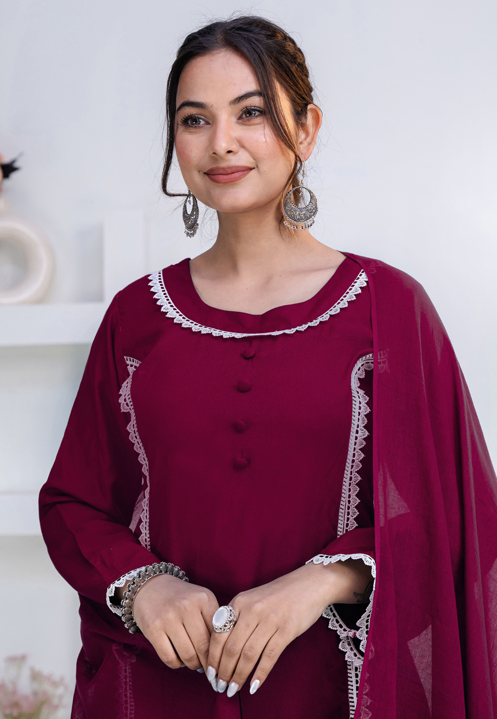 asymmetrical anarkali dress Red Asymmetrical Anarkali with Palazzo with Dupatta Set S / Red