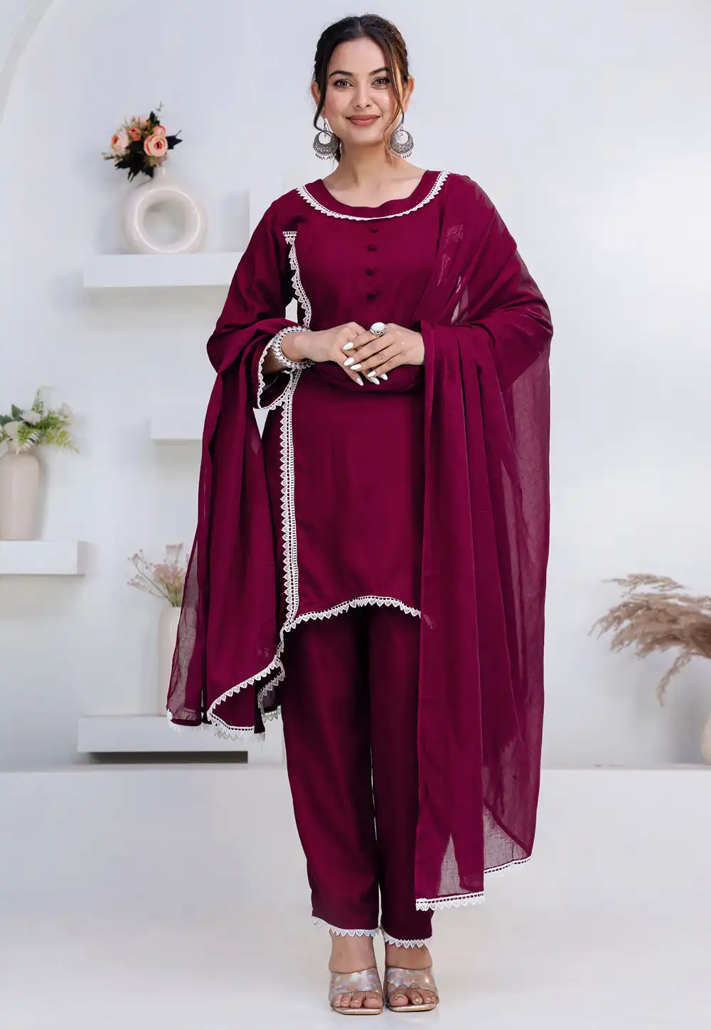 Purple Rayon Asymmetrical Anarkali Suit 325461