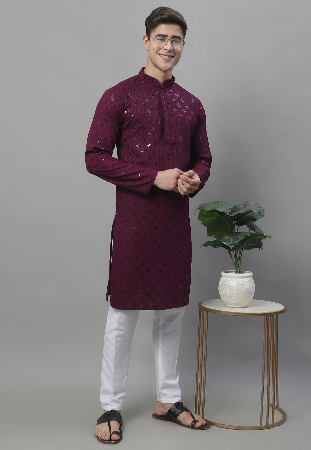 Purple Rayon Kurta Pajama 281698