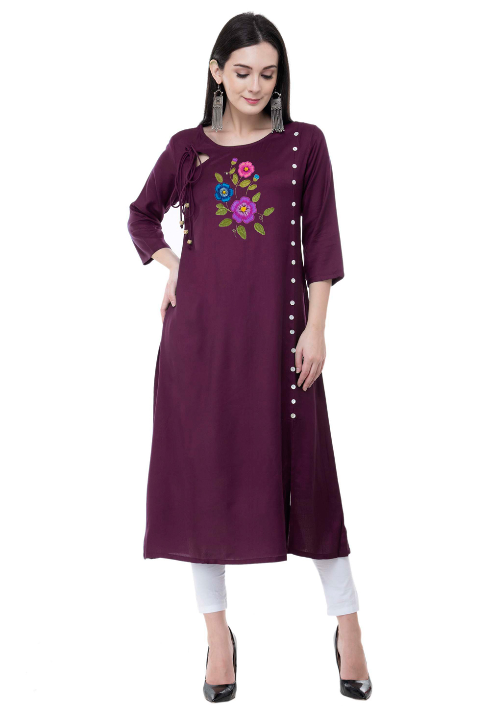 Purple Rayon Kurta Set With Legging 306787