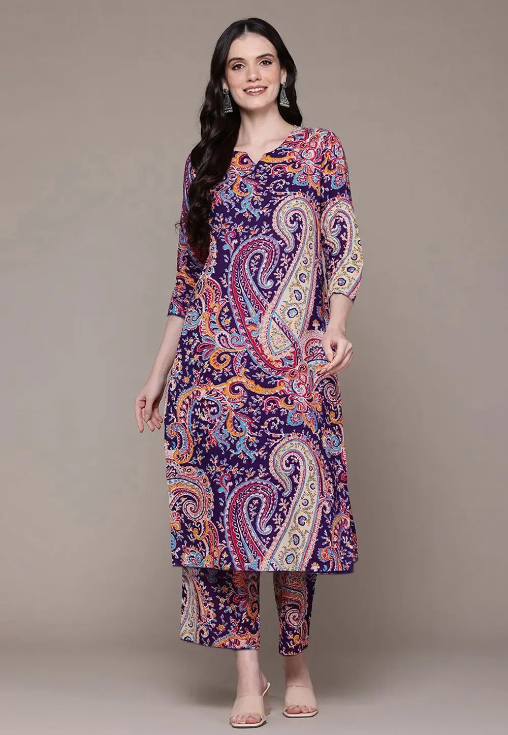 Purple Rayon Kurta Set With Palazzo 331083