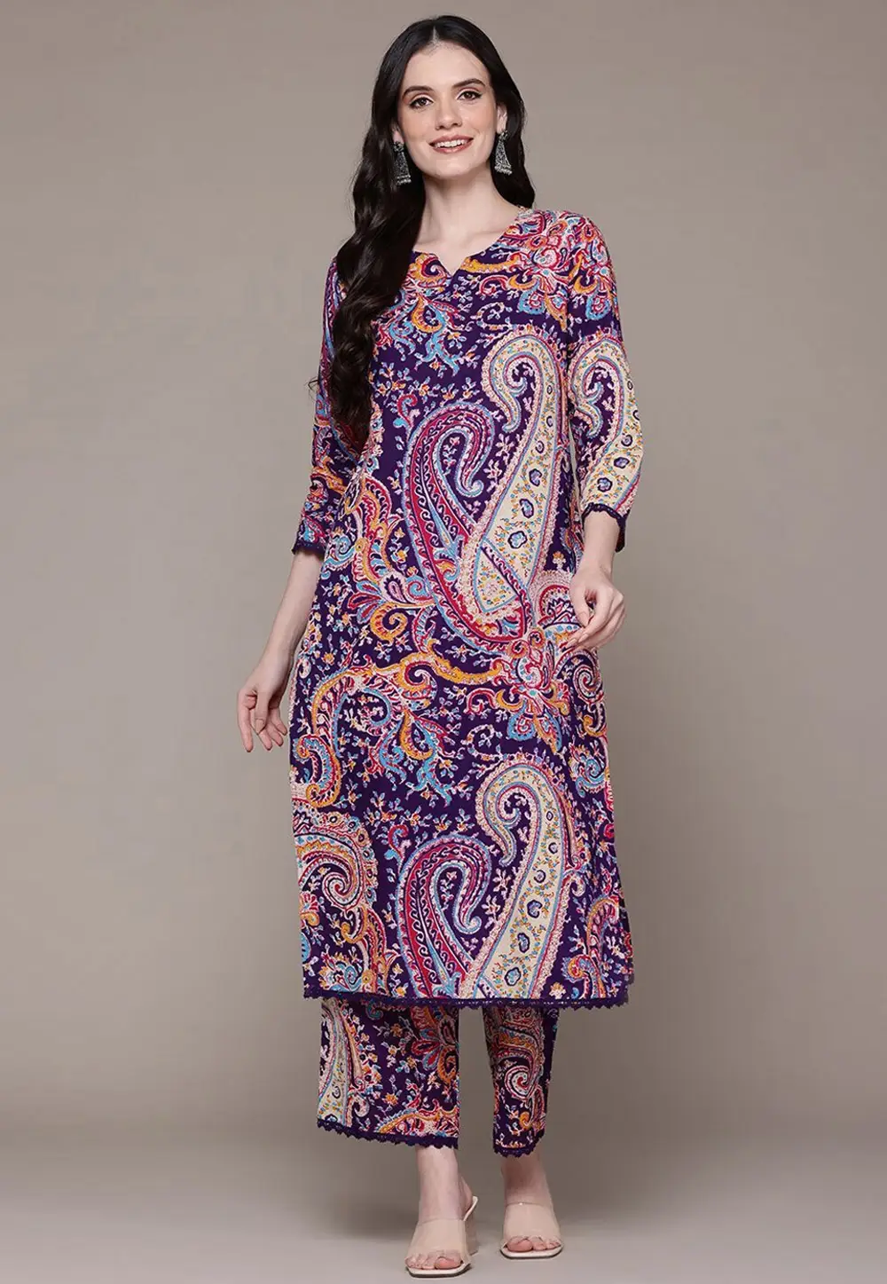 Purple Rayon Kurta Set With Palazzo 331083