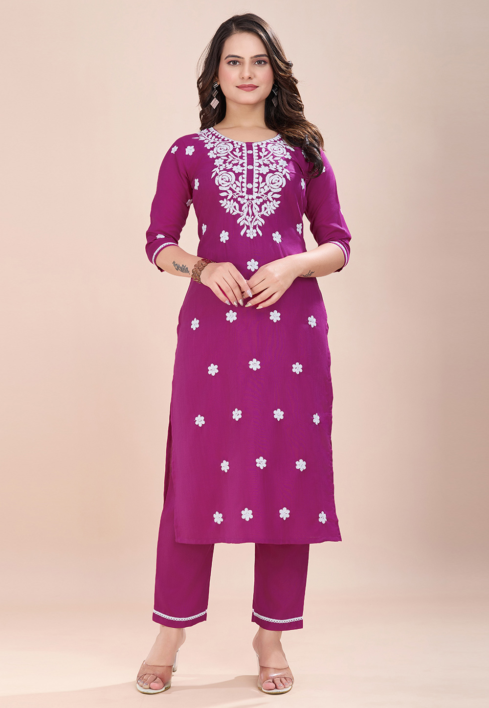 Purple Rayon Kurta Set With Pant 318157