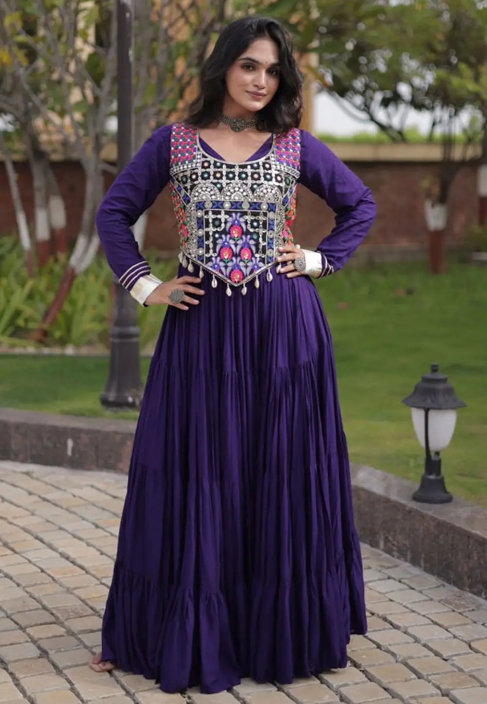 Purple Rayon Navratri Wear Gown 335195