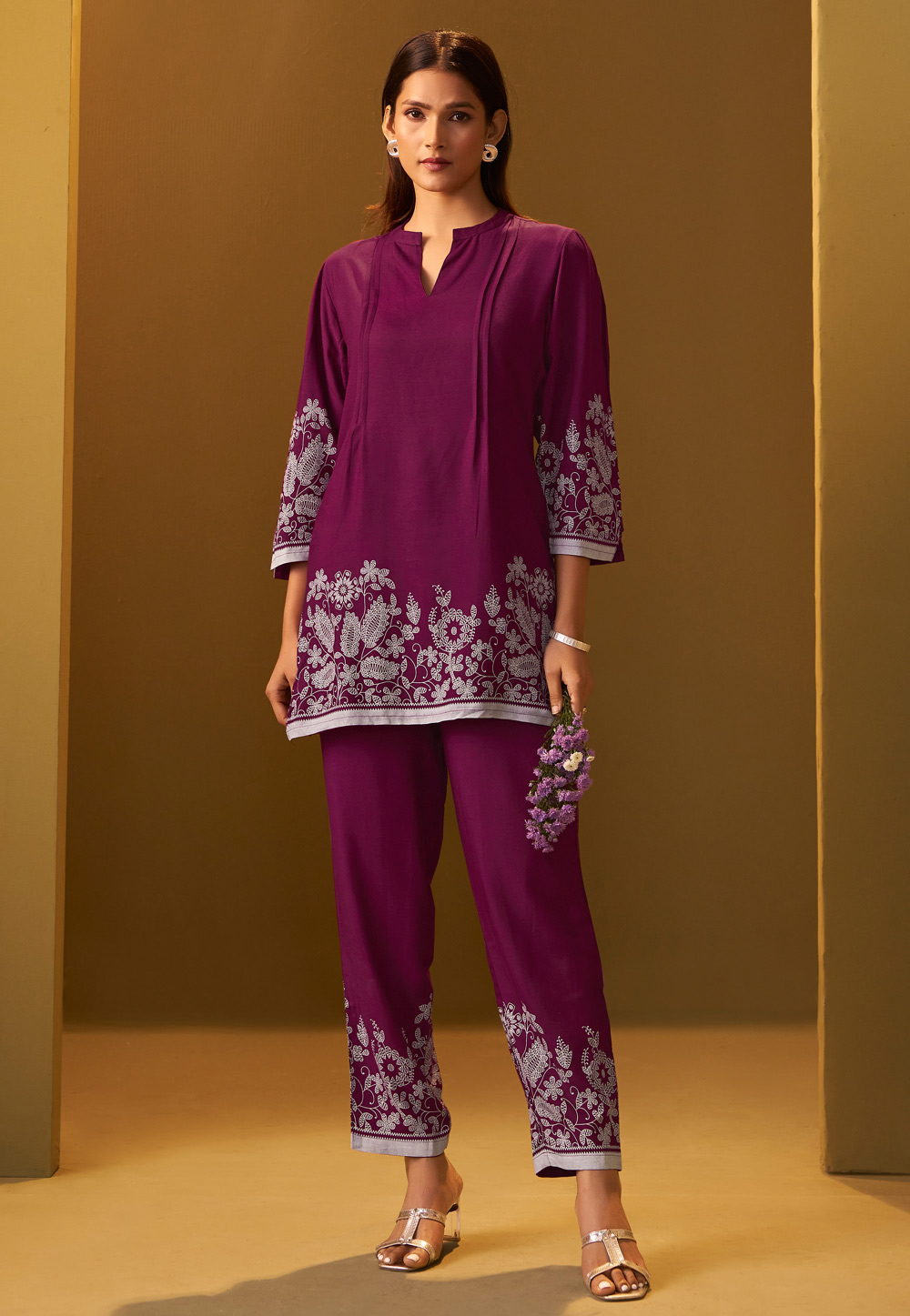 Purple Rayon Printed Co-Ords Set 322684