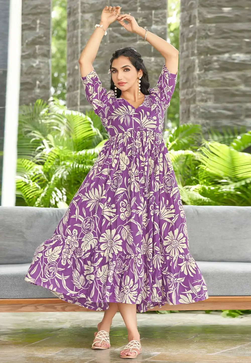 Purple Rayon Printed Gown 328644