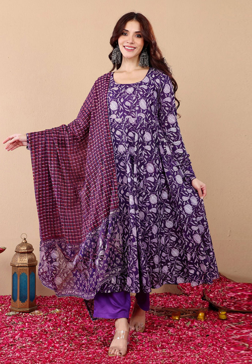 Purple Rayon Readymade Anarkali Suit 321932