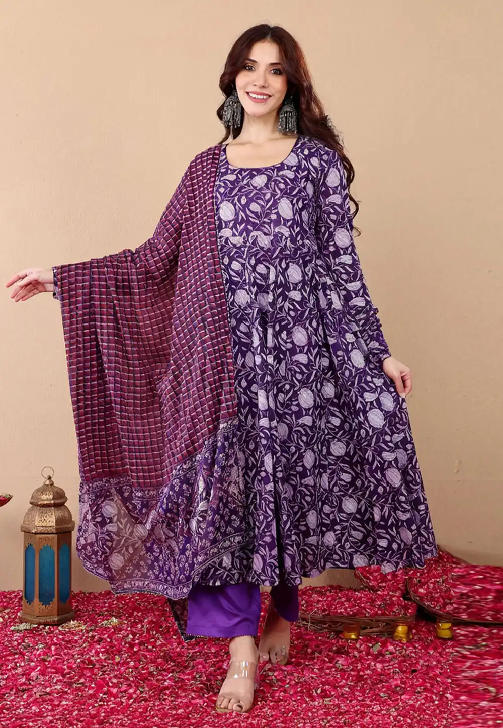 Purple Rayon Readymade Anarkali Suit 321932