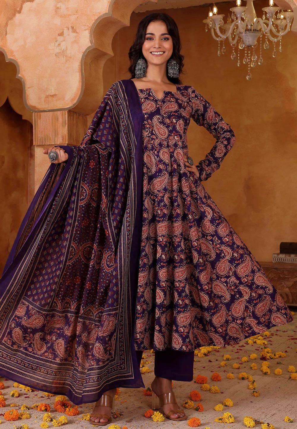 Purple Rayon Readymade Anarkali Suit 326188