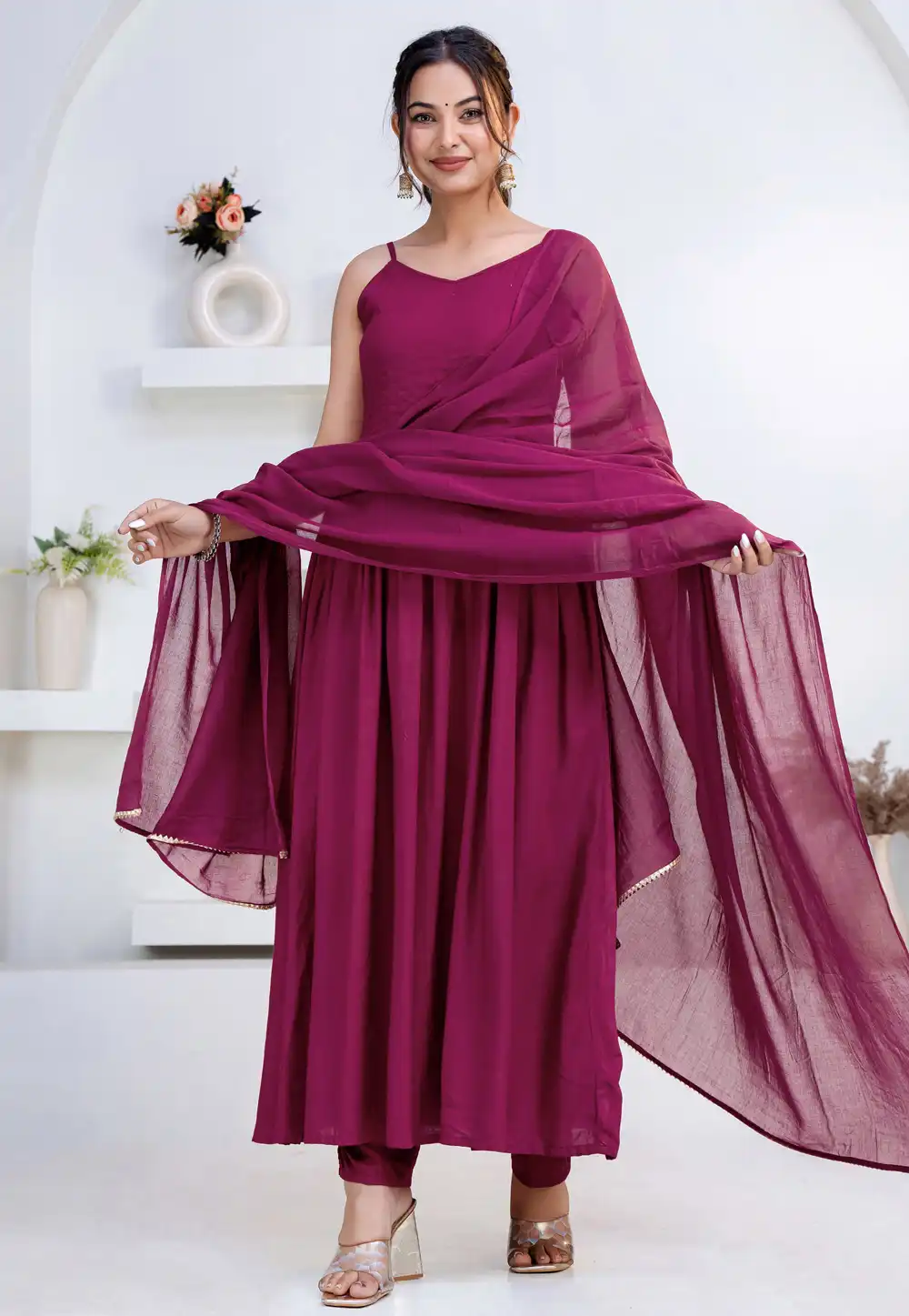 Purple Rayon Readymade Anarkali Suit 325435