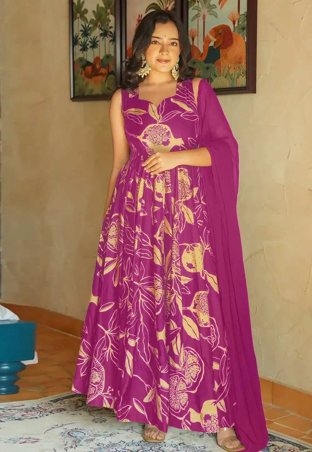 Purple Rayon Readymade Long Anarkali Suit 319884