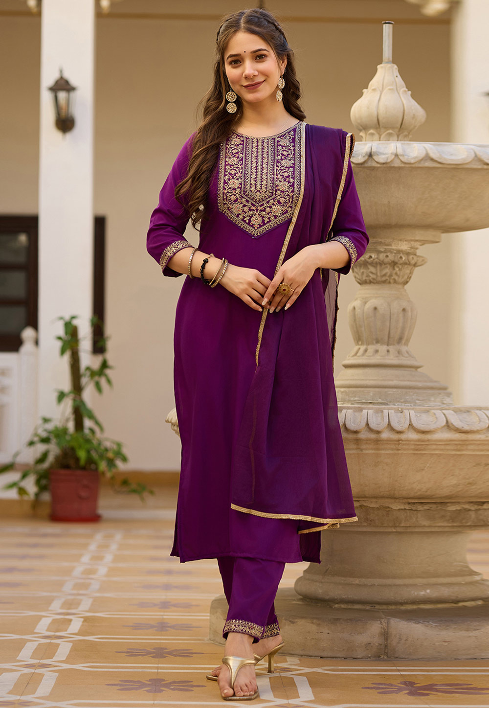 Purple Rayon Readymade Pakistani Suit 308107